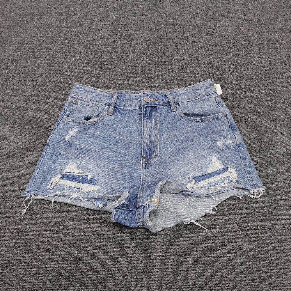 PacSun High Rise Festival Shorts Womens 27 Blue Denim Distressed Cutoff Raw Hem